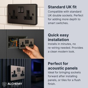 Black Socket Switch Spacer | 10mm, 15mm, 20mm | 1 or 2-Gang Back Box Extender image 8