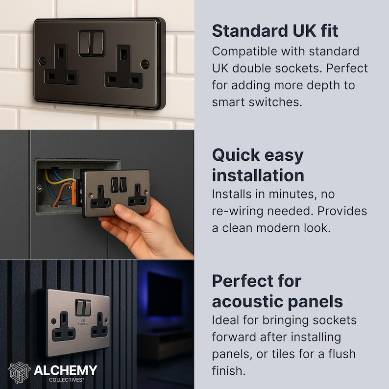Black Socket Switch Spacer | 10mm, 15mm, 20mm | 1 or 2-Gang Back Box Extender image 8