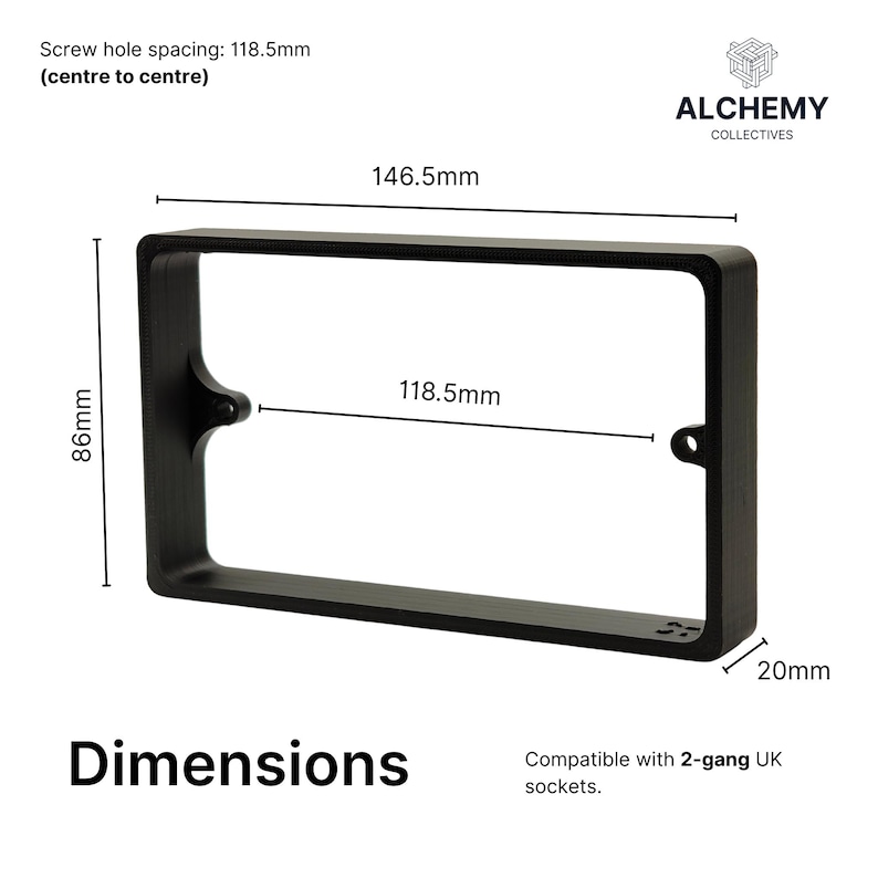 Black Socket Switch Spacer | 10mm, 15mm, 20mm | 1 or 2-Gang Back Box Extender image 3