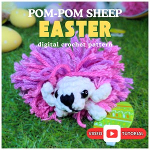 Easter Crochet Pattern, Pom-Pom Sheep, Cute DIY Easter Decor, PDF Instant Download, Extra Video Tutorial, Fast & Easy Crochet