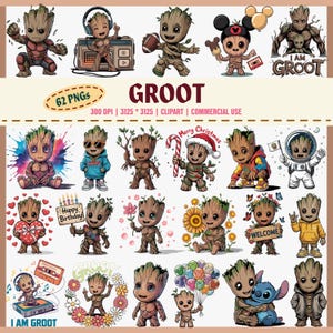 Groot clipartbundel, baby groot png, cartoon groot kunst, schattige groot stickers, groot sublimatie, groot T-shirtontwerp, grote verjaardag clipart