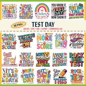 Paquete de imágenes prediseñadas del día del examen, Día del examen, Examen estatal, ¡Excelente examen!, Último día de clases, Día del examen, Letras retro onduladas, 98 PNG