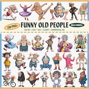 Imágenes prediseñadas de personas mayores divertidas PNG: Abuela, abuelo, mujer anciana peculiar, dibujos animados de personas mayores PNG, personajes PNG de personas mayores, cómics de personas mayores, 300 DPI, 210 PNG