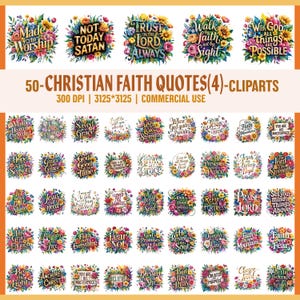 50 citazioni di fede cristiana PNG Clipart Bundle, versetti della Bibbia floreali Clipart, detti ispiratori cristiani, sublimazione religiosa ad acquerello