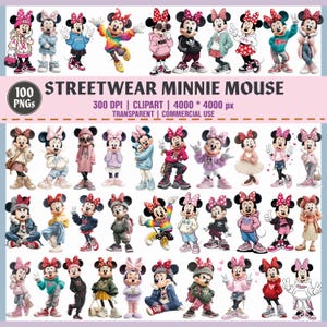 STREETWEAR Minnie Mouse Girl Clipart Png Bundle | 100 PNG | Cute Urban Fashion | Commercial Use | 300 DPI | Transparent Background