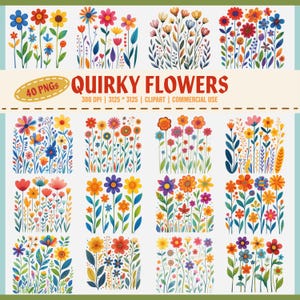 Schrullig Blumen Clipart, wunderliche Blumen-Set, bunte Blume PNG, Frühling Clip Art, Blumen, Blumenstrauß PNG, transparente PNG,
