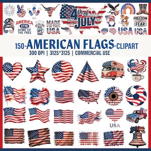 Pacote de clipart de bandeira americana, 4 de julho PNG, designs patrióticos dos EUA, bandeira desgastada, uso comercial, arte de estrelas e listras em aquarela,