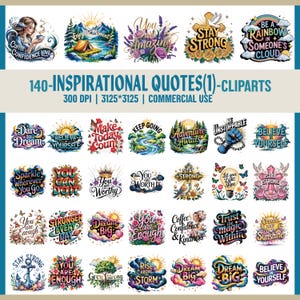 Lot de citations inspirantes PNG, citation motivante PNG, autocollants pour affirmation positive, mots inspirants aquarelle, sublimation png,