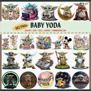 Cute Baby Yoda Clipart Bundle, 102 PNG Files, Kawaii Cartoon Grogu, Sublimate Space Wars Galaxy, Star Baby Stickers,Digital Download,T-Shirt
