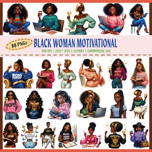 Zwarte vrouw clipart, motiverende citaten png, zelfliefde graphics, Boss Lady Art, melanine meisje bundel, empowerment kunst, Afro-Amerikaanse vrouwen