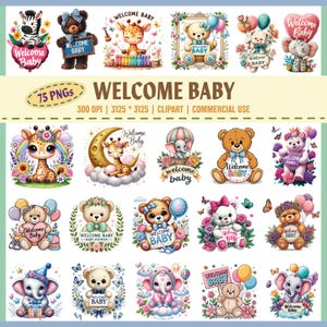 Bundle de cliparts bienvenue bébé, PNG, clipart faire-part de naissance, babyshower png, sexe révéler parti png, fond transparent, usage commercial