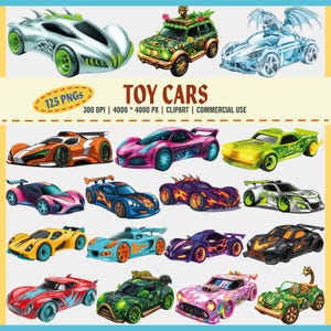Spielzeugautos Clipart PNG Bundle, 125 PNG, Cartoon Rennautos, Tierautos, Fantasy Fahrzeuge, süße Kinderautos, 300 DPI, Sublimation, bedruckbar,