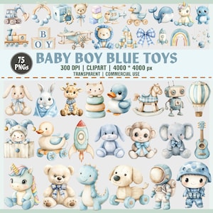 Baby Boy Blue Toys Clipart Bundle – 75 PNG, Watercolor Blue Baby Toys, Nursery Decor, Boys Room Clip Art, Cute Blue Watercolor Nursery PNG,