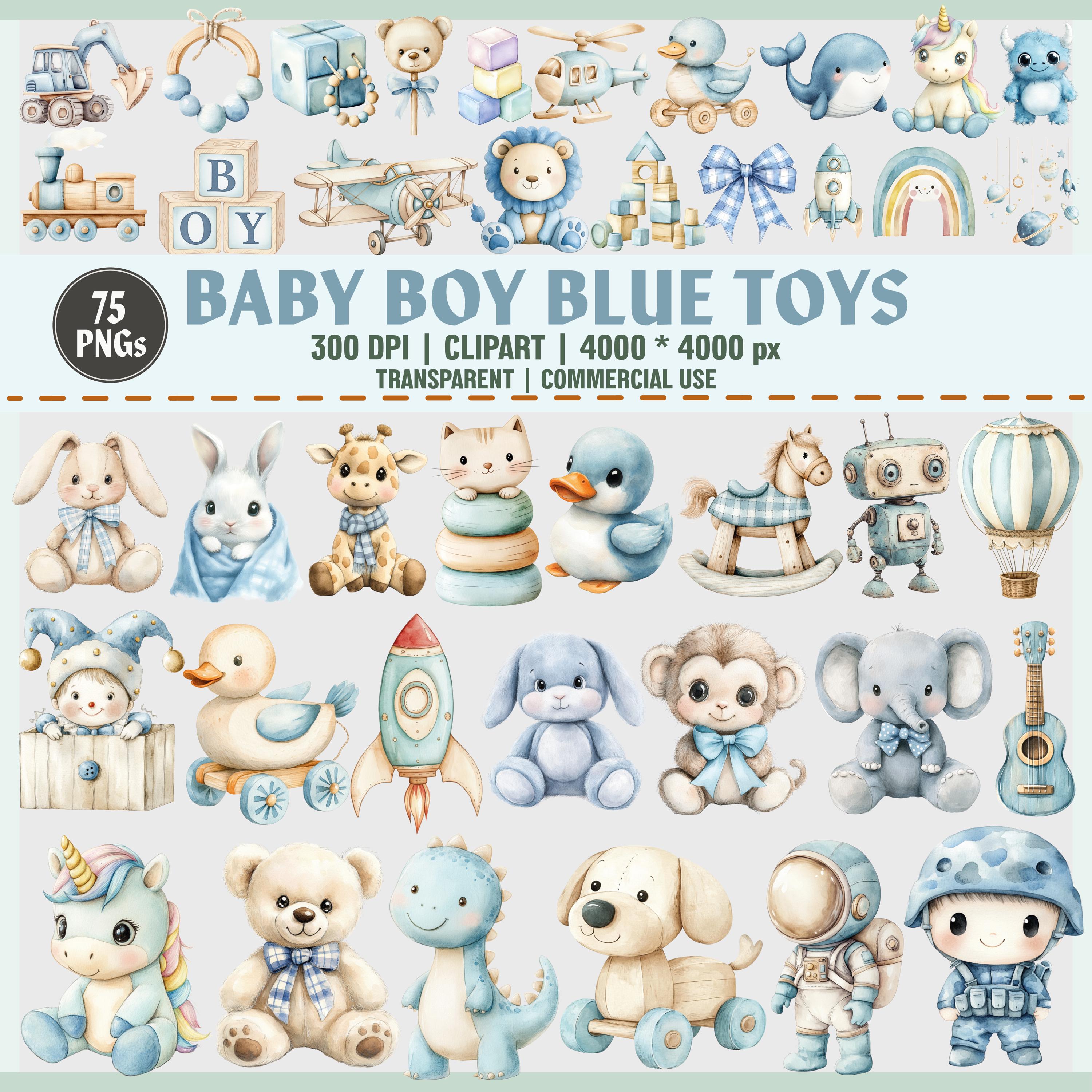 Baby Boy Blue Toys Clipart Bundle – 75 PNG, Watercolor Blue Baby Toys, Nursery Decor, Boys Room Clip Art, Cute Blue Watercolor Nursery PNG,