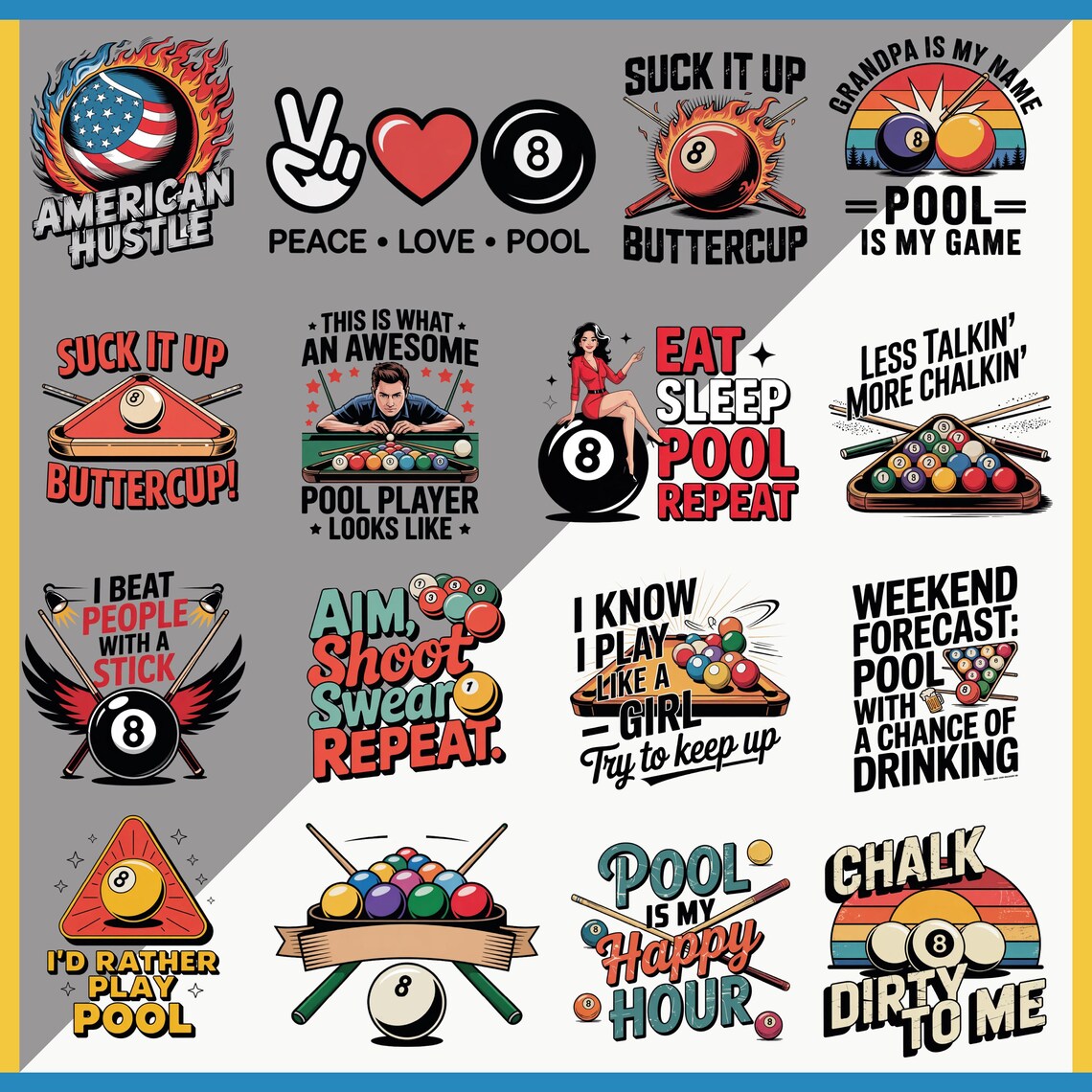 Funny Billiards Clipart, Pool Player SVG, Retro Pool Quotes, Beer and ...