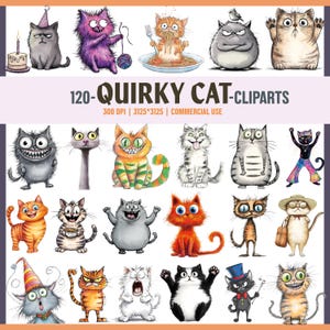 Watercolor Quirky Cat clipart PNG Whimsical Kitten Funny illustrations Cat cute animals Sublimation clip art Whimsy graphics Elongated Cats
