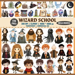 Paquete de imágenes prediseñadas de la Escuela de Magos: 170 PNG, imágenes prediseñadas de la Escuela de Magia, imágenes prediseñadas de la Escuela de Magos con acuarela, Mundo de Magos, Uso comercial, 300 DPI