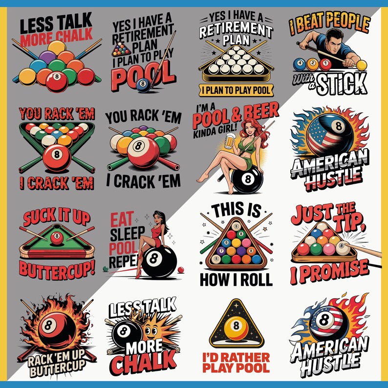 Funny Billiards Clipart, Pool Player SVG, Retro Pool Quotes, Beer and ...