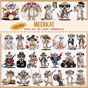 Cute Meerkat Clipart PNG Bundle, Cute Animal PNG, Funny Meerkat Art, Cartoon Meerkat Set, Commercial Use, T-shirt Design, Birthday Clipart,