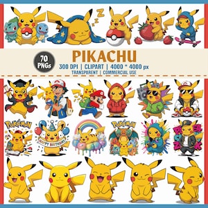 Pikachu Clipart-Bundle – 70 PNG | Pokemon, Gamer, Geburtstag, Anime, Graduierung, Mario, Ash, Hip Hop | 300 DPI | Kommerzielle Nutzung