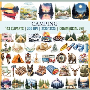 Camping Png Clipart, Zelt, Lagerfeuer, Laterne, Rucksack, Camping Illustrationen, Wandern, Grafiken, Instant Download für kommerzielle Nutzung,