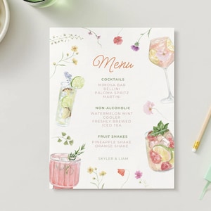 Modèle de menu de mariage cocktail floral