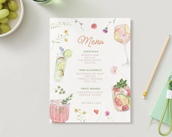 Floral Cocktail Wedding Menu Template