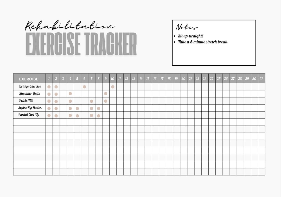 Monthly Physical Therapy Exercise Tracker Gray - Etsy