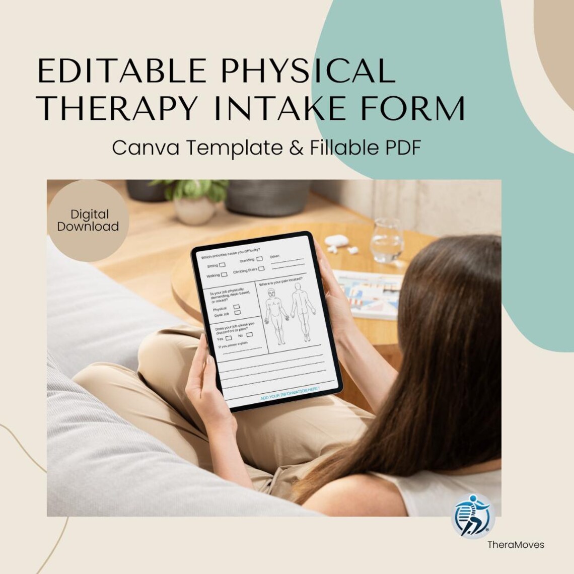 Physical Therapy Intake Form Editable Canva Template (fillable PDF