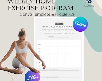 Programa de ejercicios en casa editable, planificador semanal de rehabilitación (plantilla de Canva, PDF rellenable)