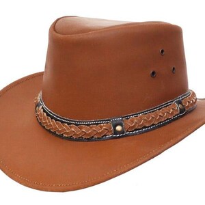 Leren heren cowboyhoed handgemaakte western outback hoed echte lederen Australische hoed aangepaste reishoed vintage lederen cilinderhoed cadeau voor hem