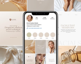 Esthetician Instagram Templates: Minimalist Skincare Social Media (Digital Download)