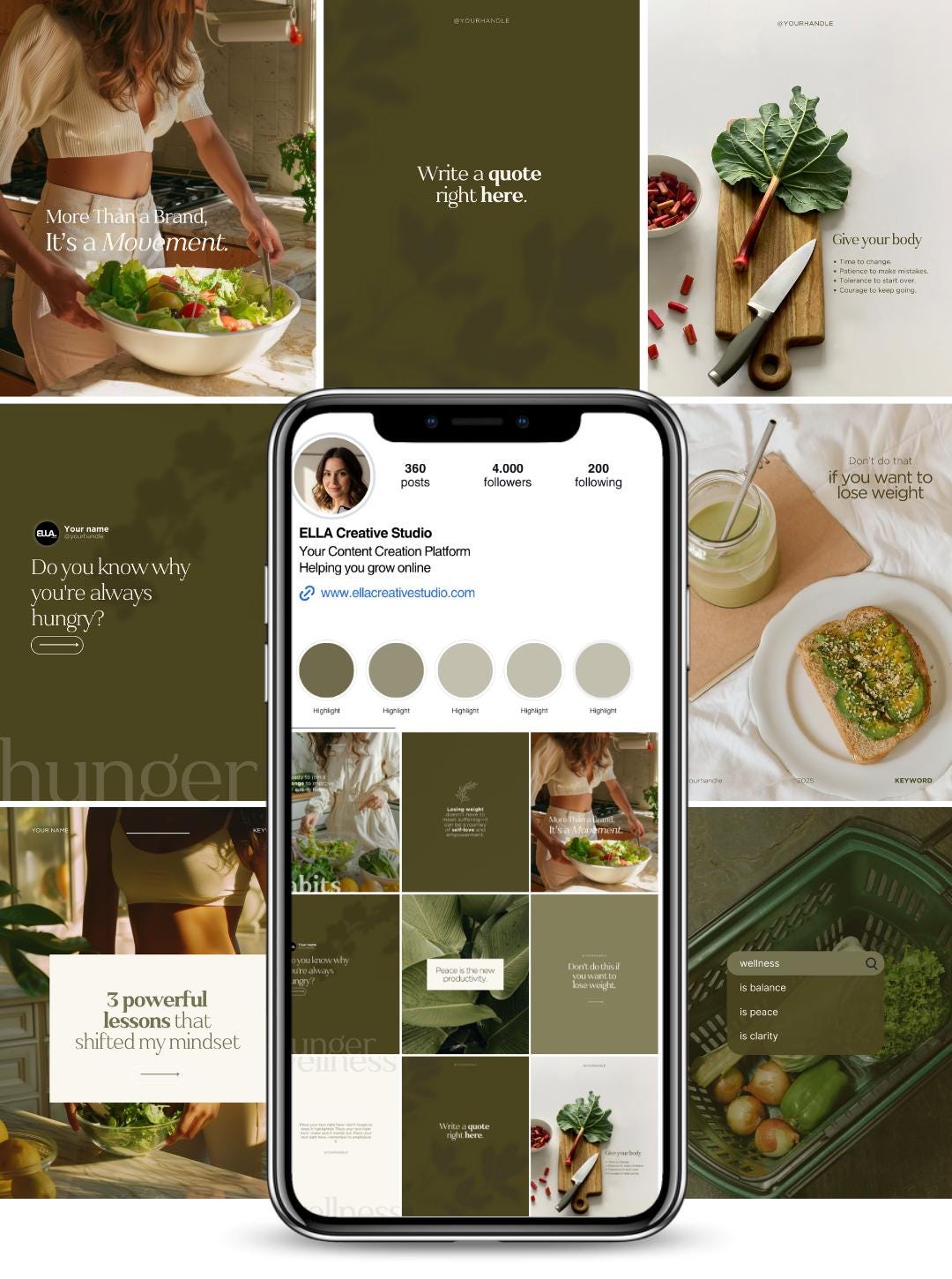 Wellness Instagram Templates Canva Bundle: Social Media Brand Kit (PDF ...