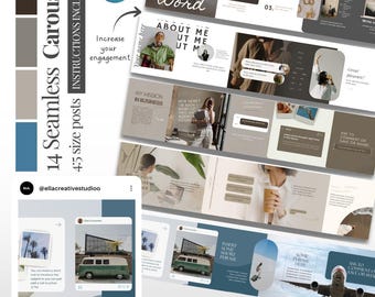 14 Instagram Carousel Templates: Seamless Scrapbook Design for Canva (Digital Download