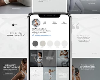 Instagram de fitness: Plantillas de yoga, pilates y barra Canva (descarga digital)