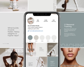 Instagram de fitness: Plantillas de yoga, plantillas de pilates, plantillas de barre en Canva (descarga digital)