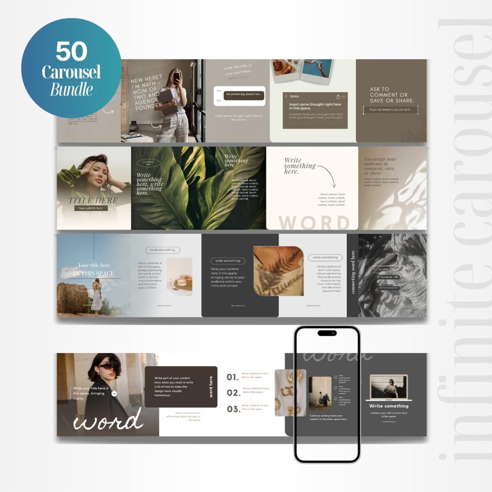 50 Seamless Instagram Carousel Templates: Canva Editable Social Media ...
