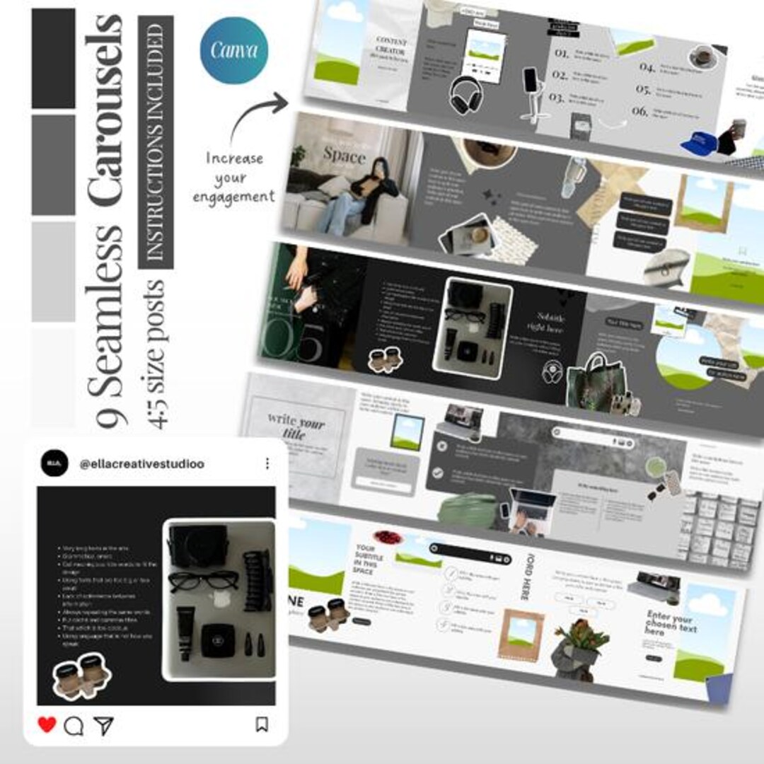 Seamless Instagram Carousel Templates: Canva Editable Social Media ...