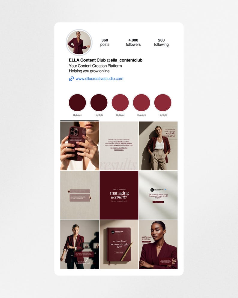 Burgundy Instagram Templates: Social Media Manager Canva Bundle (Digital Download) image 5