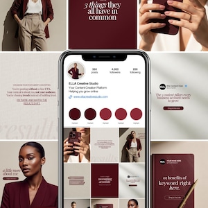 Burgundy Instagram Templates: Social Media Manager Canva Bundle (Digital Download)