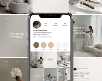 Therapist Instagram Templates: Mental Health Psychologist Social Media (Canva Digital Download)