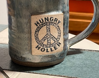 Hand Thrown Peace Sign Logo Mug, Peace Sign Mug, Hungry Holler Peace Sign Mug