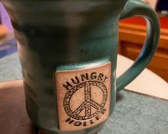 Hand Thrown Peace Sign Logo Mug, Peace Sign Mug, Hungry Holler Peace Sign Mug