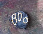 Halloween Jewelry Recycled Bottle Cap Pin OOAK: Halloween Orange Spotted Boo - shipping included