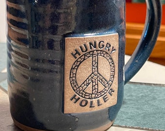 Hand Thrown Peace Sign Logo Mug, Peace Sign Mug, Hungry Holler Peace Sign Mug