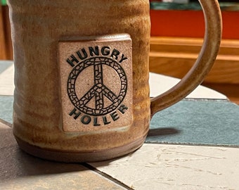 Hand Thrown Peace Sign Logo Mug, Peace Sign Mug, Hungry Holler Peace Sign Mug