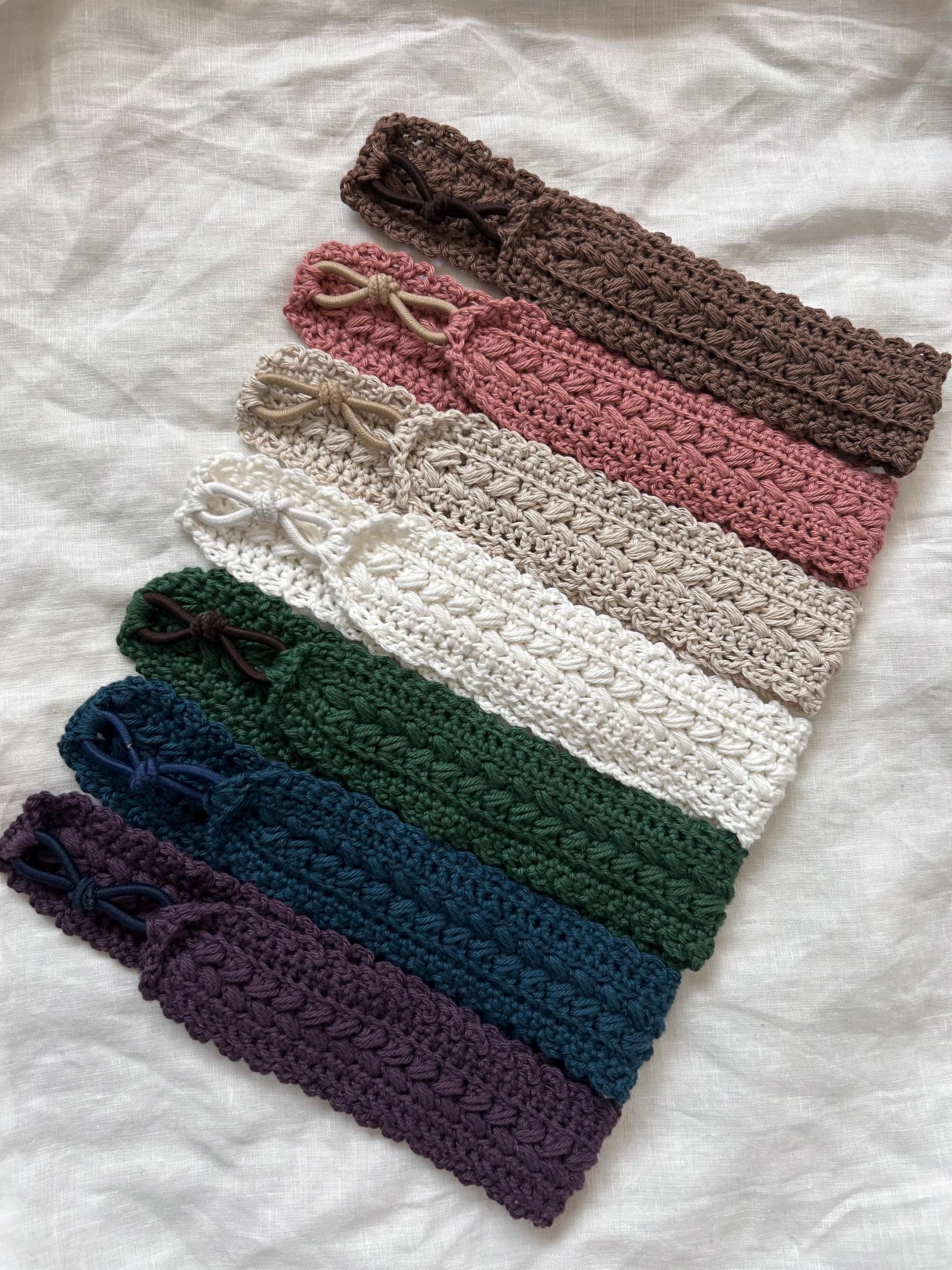 Skinny Cotton Crochet Headband with Elastic