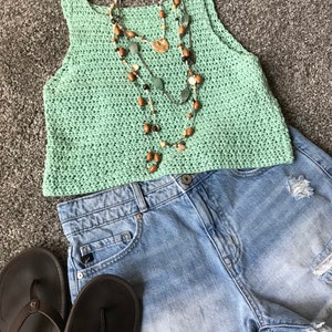 Crochet Crop Tank Top Cotton Mint Green