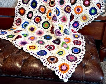 Crochet Granny Square Colorful Throw Afghan