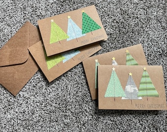 Handmade Fabric Christmas Tree Card: Kraft Paper Holiday Card